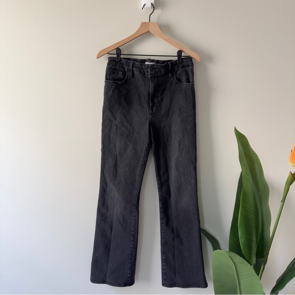 Good American Black Bootcut Jeans zip button denim solid belt loops pockets EUC - Picture 1 of 10